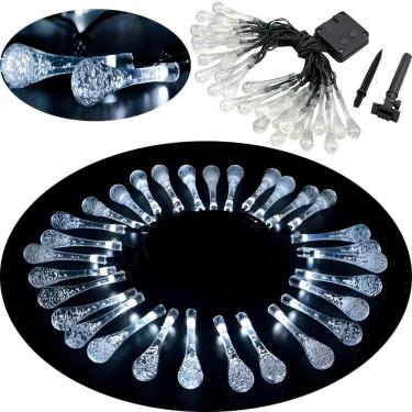 Imagem de Pisca Cordão Solar Natalino Natalino para Jardim com 20 Gotas LED 5m Resistente à Água IP65 Branco