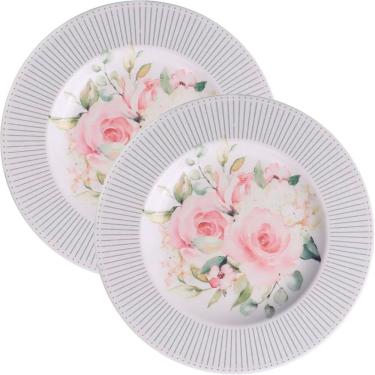 Imagem de Jogo de Pratos de Sobremesa Ornatta 10 Peças em Porcelana Estilo Clássico para Uso Diário Branco Floral