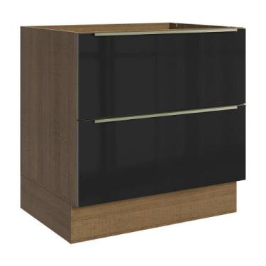Imagem de Balcão De Cozinha 80 Cm 2 Gavetas (sem Tampo) Rustic/preto Lux Madesa 