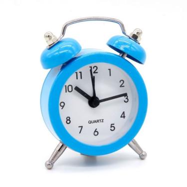 Imagem de Relógio Despertador de Mesa OEM Mini Redondo Analógico com Alarme Bip a Bateria LR44 Azul