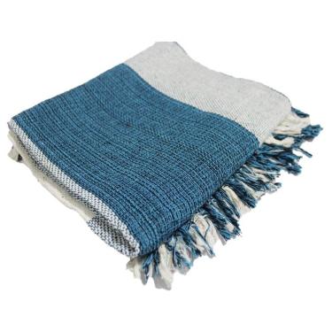 Imagem de Manta para Sofá Luxo Gigante 120x210 Tipo Capa Protetora Azul Mesclado com Cru 100% Algodão OEM