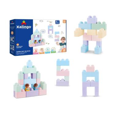 Imagem de Brinquedo Educativo Soft Blocos 30 Peças para Desenvolvimento Motor com 2 Bonecos Azul...