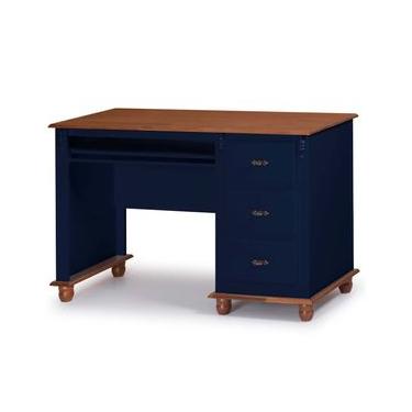Imagem de Escrivaninha Linz 3 Gavetas 80 x 132 x 50 cm (A x L x P) - Cor Azul Petróleo/Imbuia Glazer