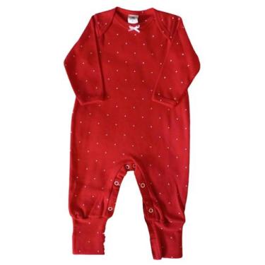 Imagem de Macacão Bebê Feminino Longo Pezinho Reversível Bolinha Piu Blu, Vermel