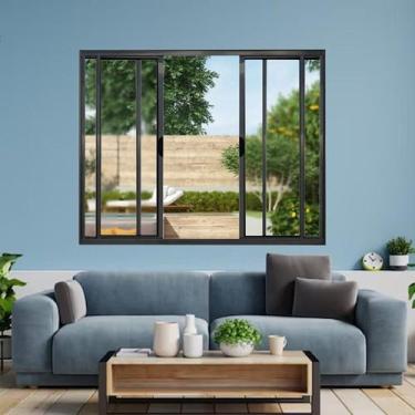 Imagem de Janela Vitrô de Alumínio 4 Folhas 100 x 120cm Modular Preto Esquadrias