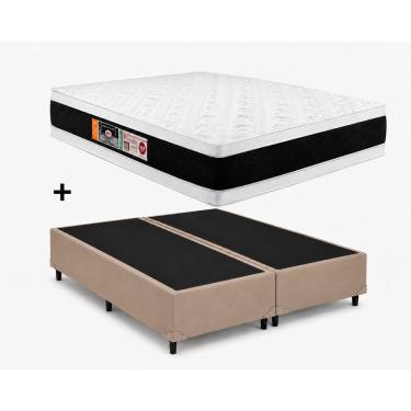 Imagem de Cama Box Base Casal Bipartido Bege Colchão Casal Black e White Air Double Face D45 138x188 - Castor