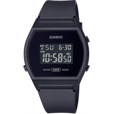 Imagem de Casio Relógio adulto unissex com mostrador preto digital da série vintage - LW-204-1BDF, preto, pulseira, Preto, alça