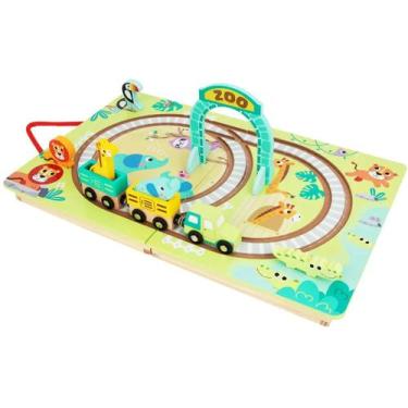 Imagem de Pista de Trem Infantil Educativa Madeira com Trilhos Trem e Mesa Abre 