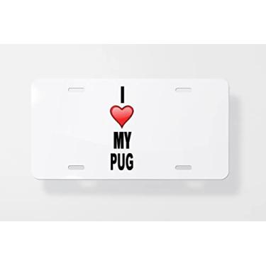 Imagem de Capa para placa de carro I Love Pug – Capa para placa de carro – Capa para placa de carro 15,24 x 30,48 cm