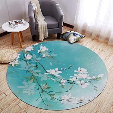Imagem de Tapete redondo de pelo baixo, estilo clássico, antiderrapante, lavável com estampa de flor, tapete estampado para sala de estar, quarto, sala de estudo, quarto das crianças, varanda, sofá, 120 cm