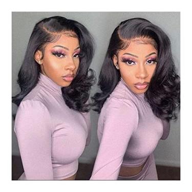 Imagem de Perucas Femininas Onduladas Curtas Bob Lace Closure Perucas 8-16 Polegadas Perucas de Cabelo Humano Brasileiro para Mulheres 6×1 T Parte Peruca Natural Renda Pré-Arrancada com Cabelo de Bebê Perucas de Cabelo