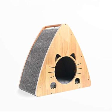 Imagem de jinyi2016SHOP Almofada de madeira para cães e gatos, casa para gatos, arranhador inclinado para gatos, cama para animais de estimação com vários ângulos de arranhão