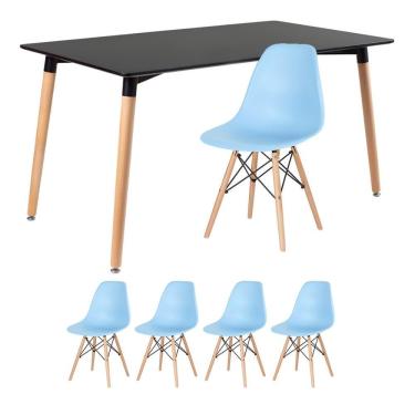 Imagem de KIT - Mesa de jantar retangular Eames 80 x 140 cm preto + 4 cadeiras Eiffel DSW