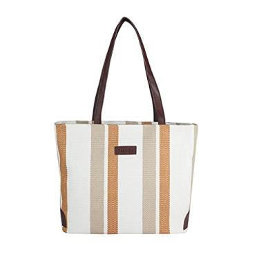 Imagem de Bolsa feminina de lona bolsa casual grande capacidade moda simples listrada bolsa de ombro Commuter bag, Cinza