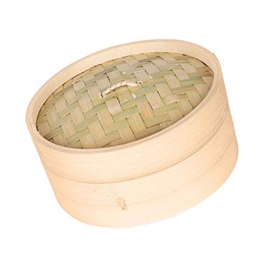 Imagem de homozy – Cesta vaporizador de bambu para vegetais, frutos do mar e ovos de dumpling de soma, 6 polegadas/7 polegadas/8 polegadas – Marrom + marrom, 18 cm