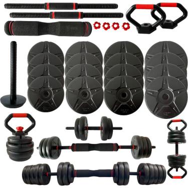 Halteres Anilha Barra Kit Musculação Peso Academia 25kg Yangfit - Preto