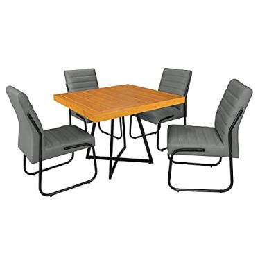 Imagem de Conjunto Jade Mesa e 4 cadeiras tampo em Madeira Base em Aço (Preto/Cinza)