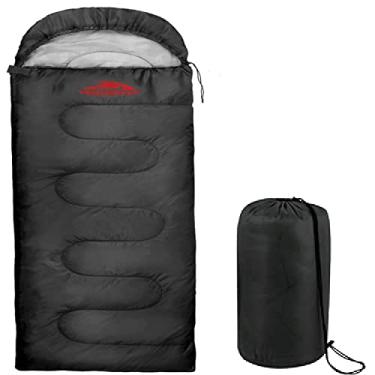 Imagem de Saco de dormir para clima frio para adultos, adolescentes, crianças, saco de dormir com capuz com saco de compressão para camping, mochila, frio extremo, dentro de casa ou ao ar livre (preto)