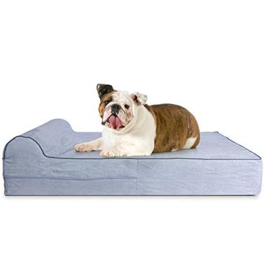 Imagem de Cama de cachorro de espuma de memória ortopédica de de 5,5 polegadas com travesseiro e capa removível fácil de lavar com fundo antiderrapante. Forro impermeável gratuito incluído - para cães de raças grandes - cinza