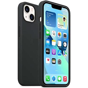 Imagem de HAODEE Capa de telefone traseira totalmente embrulhada, para Apple iPhone 13 Mini (2021) 5,4 polegadas à prova de choque fácil de limpar capa de silicone líquido [proteção de tela e câmera] (cor: preto)