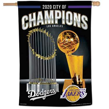 Imagem de WinCraft Los Angeles Dodgers LA Lakers Dos Angeles Cidade dos Campeões Dupla Bandeira Vertical