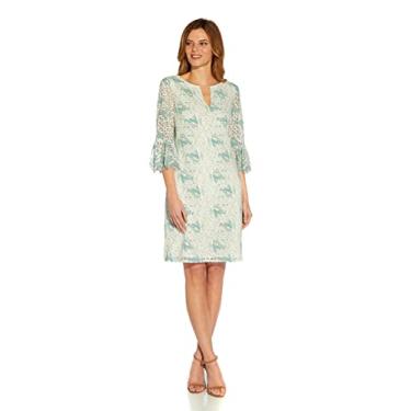 Imagem de Adrianna Papell Vestido feminino de renda e manga sino, Marfim/menta, 44