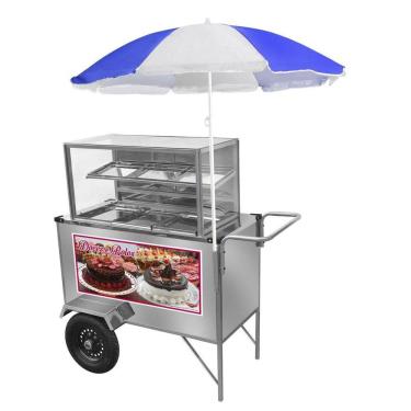 Imagem de Carrinho de Doces e Bolos com Rodas Pneumáticas e Guarda Sol - Cefaz