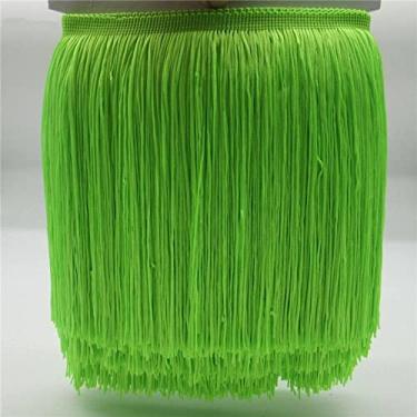 Imagem de 10 metros/lote 20 cm de largura guarnição de franjas de renda borla aparamento de franjas para diy vestido latino acessórios de roupas de palco fita de renda, verde fluorescente, 5 metros