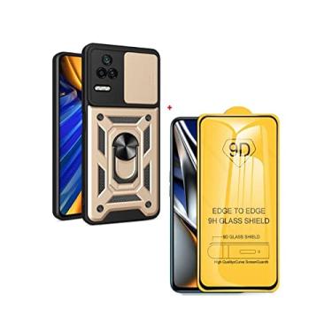 Imagem de Capa Case Anti Impacto Ring 4 EM 1 Luxo Proteção Camera+ 2 Películas de vidro 9d Xiaomi Poco F4 (DOURADA)