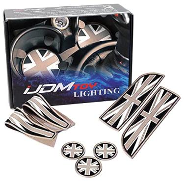 Imagem de iJDMTOY Union Jack Estilo Silicone Interior Cabine Mats Compatível Com Mini Cooper R55 R56 R57 R58 R59, 7 Peças Porta-copos Preto/Cinza, Forro de Compartimento de Porta Lateral