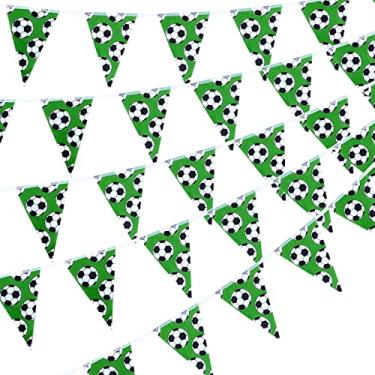 Imagem de Tatuo Bandeiras de bandeira de bola de futebol Bandeiras de festa Tecido Bandeiras de festa Bandeiras de festa Bandeiras de bandeira verdes em uma corda para festa ao ar livre Celebrações Decoração de aniversário de Natal, 33 pés