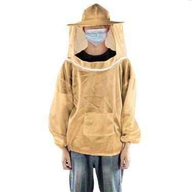 Imagem de Fato de abelha, jaqueta de apicultura profissional respirável véu de alta definição com bolso para apicultura para apicultor e iniciantes(laranja)