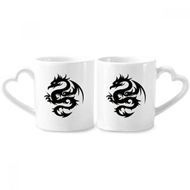 Imagem de Conjunto de canecas de porcelana para casais, com desenho de flor e desenho de dragão