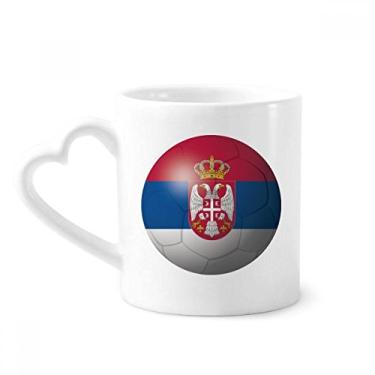Imagem de Caneca de futebol com bandeira nacional da Sérvia caneca de café cerâmica copo de coração de vidro