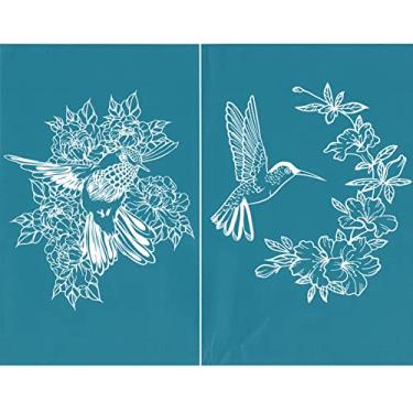 Imagem de Estêncil de tela de seda autoadesivo faça você mesmo estêncil de impressão em tela de seda transferências de malha para decoração de placa de madeira, bolsa, camisetas, papel e decoração de casa - flores e pássaros