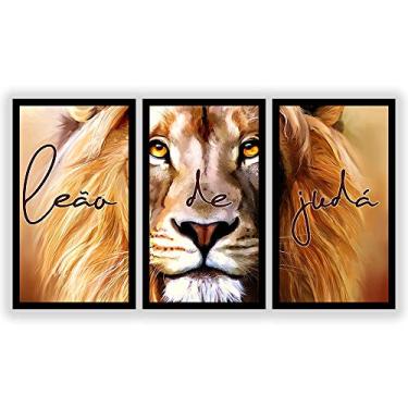 Imagem de Kit 3 Quadros Decorativos Grandes com MOLDURA e VIDRO Leão de Judá Pintura
