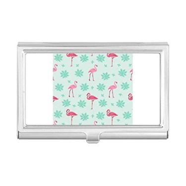 Imagem de Carteira de bolso com estampa de flamingo rosa e verde para cartões de visita