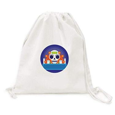 Imagem de Mochila de lona com cordão de esqueleto do Dia dos Mortos do México