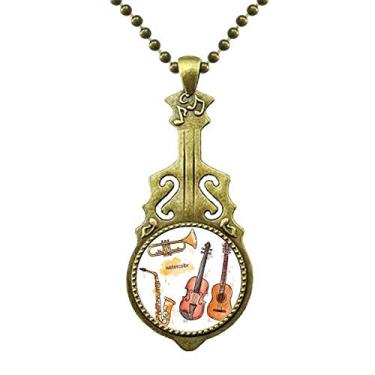 Imagem de DIYthinker Combinação de instrumento de aquarela, colar com padrão musical, joia antiga com pingente de música