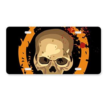 Imagem de DIYthinker Etiqueta redonda de aço inoxidável para decoração de placa de licença de caveira realista de Halloween
