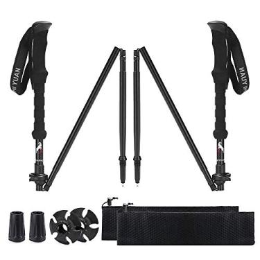 Imagem de N/H Pacote com 2 bastões de caminhada, dobráveis e ajustáveis com sistema de trava rápida, alumínio 7075 super forte e ultraleve para acampamento, mochilão, escalada