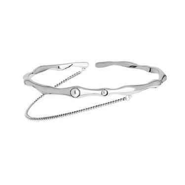 Imagem de Stebcece ✪ Bracelete de braço superior pérola corrente de metal borla braço bracelete aberto bracelete jóias para mulheres meninas, Prata esterlina, Opala preta