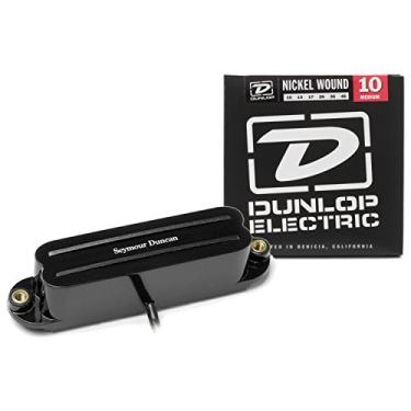 Imagem de Seymour Duncan SHR-1b Hot Rails para captador de guitarra Strat Bridge Humbucker preto com cordas