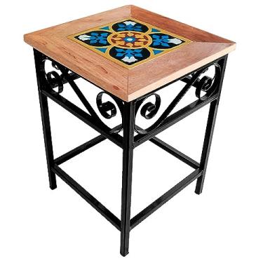 Imagem de Banco Banquinho Banqueta Mesa de cabeceira De Ferro E Madeira Rústico Premium 45 cm de Altura (S01)