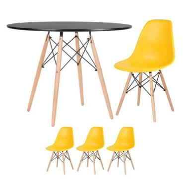 Imagem de Kit - Mesa Redonda Eames 100 Cm Preto + 3 Cadeiras Eiffel Dsw - Loft7