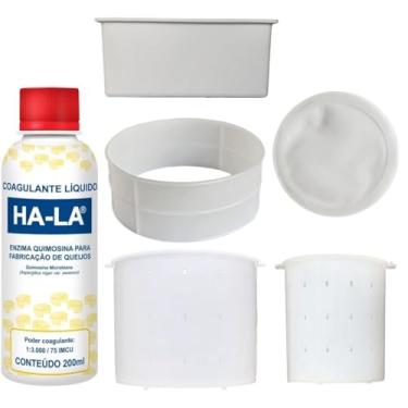 Imagem de Coalho Coagulante + Formas Queijo Minas 500g + Minas 1Kg + Mussarela 1Kg + Canastra 1Kg + Tela