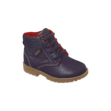Imagem de Bota Coturno Infantil Masculina Ortopé Baby Boot Couro com Detalhe Tecido Marinho