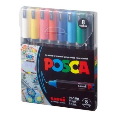 Imagem de Kit Caneta Posca Pc 1mr +estojo Com 8 Cores Basicas Pon Fina