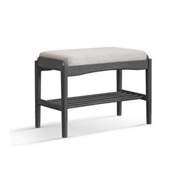 Imagem de Prateleira de sapatos armários de sapatos banco de entrada de sapatos, banco de madeira com assento de almofada macia, organizador com armazenamento de 2 camadas estilo simples bom rolamento de carga,