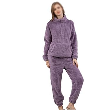 Imagem de Conjuntos de pijama feminino flanela de inverno quente roupa de casa casais engrossar roupas ternos (cor: A, tamanho: código M)